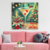 Retro 50s Merry Bright Christmas Cocktail Martini Canvas Afdruk (Insitu (Woonkamer))