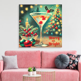 Retro 50s Merry Bright Christmas Cocktail Martini Canvas Afdruk