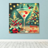 Retro 50s Merry Bright Christmas Cocktail Martini Canvas Afdruk (Insitu (Houten vloer))