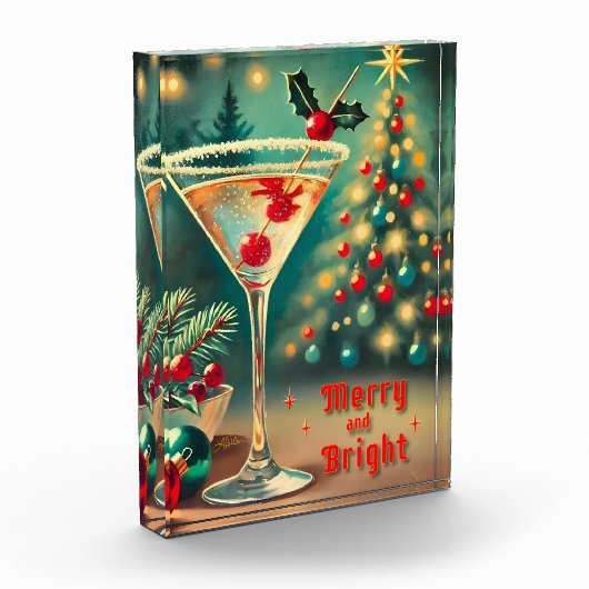Retro 50s Merry Bright Christmas Cocktail Martini Fotoblokken (Links)