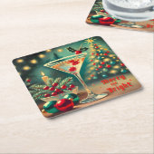 Retro 50s Merry Bright Christmas Cocktail Martini Kartonnen Onderzetters (Schuin)