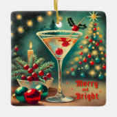 Retro 50s Merry Bright Christmas Cocktail Martini Keramisch Ornament (Voorkant)