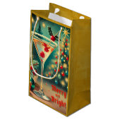 Retro 50s Merry Bright Christmas Cocktail Martini Klein Cadeauzakje (Achterkant Gekanteld)