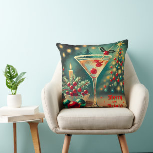 Retro 50s Merry Bright Christmas Cocktail Martini Kussen