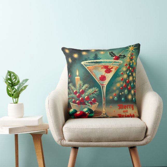 Retro 50s Merry Bright Christmas Cocktail Martini Kussen (Stoel)