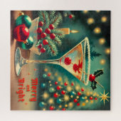 Retro 50s Merry Bright Christmas Cocktail Martini Legpuzzel (Horizontaal)
