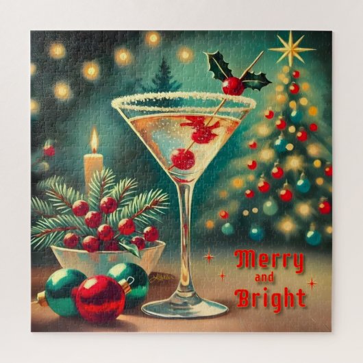 Retro 50s Merry Bright Christmas Cocktail Martini Legpuzzel (Verticaal)