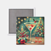 Retro 50s Merry Bright Christmas Cocktail Martini Magneet (Voorkant / Achterkant)