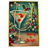 Retro 50s Merry Bright Christmas Cocktail Martini Medium Cadeauzakje (Voorkant)