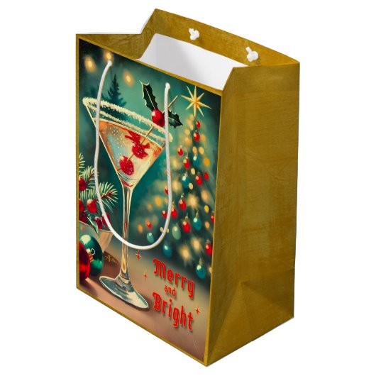 Retro 50s Merry Bright Christmas Cocktail Martini Medium Cadeauzakje (Achterkant Gekanteld)