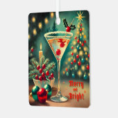Retro 50s Merry Bright Christmas Cocktail Martini Metalen Ornament (Voorkant links)