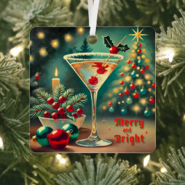 Retro 50s Merry Bright Christmas Cocktail Martini Metalen Ornament