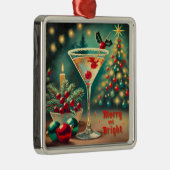 Retro 50s Merry Bright Christmas Cocktail Martini Metalen Ornament (Rechts)
