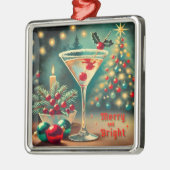 Retro 50s Merry Bright Christmas Cocktail Martini Metalen Ornament (Links)