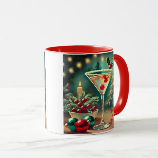Retro 50s Merry Bright Christmas Cocktail Martini Mok (Voorkant rechts)