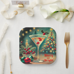 Retro 50s Merry Bright Christmas Cocktail Martini Papieren Bordje