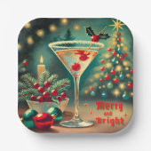 Retro 50s Merry Bright Christmas Cocktail Martini Papieren Bordje (Voorkant)