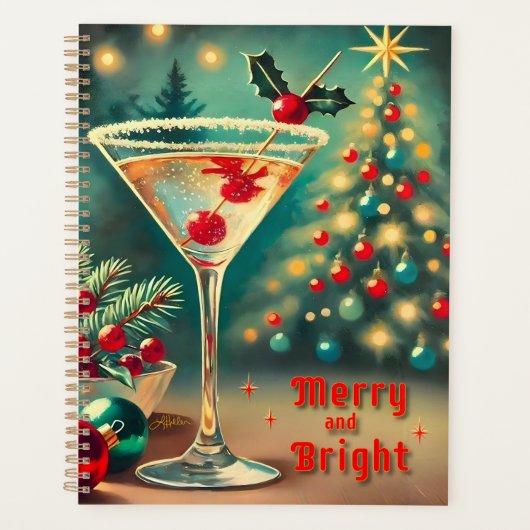 Retro 50s Merry Bright Christmas Cocktail Martini Planner (Voorkant)