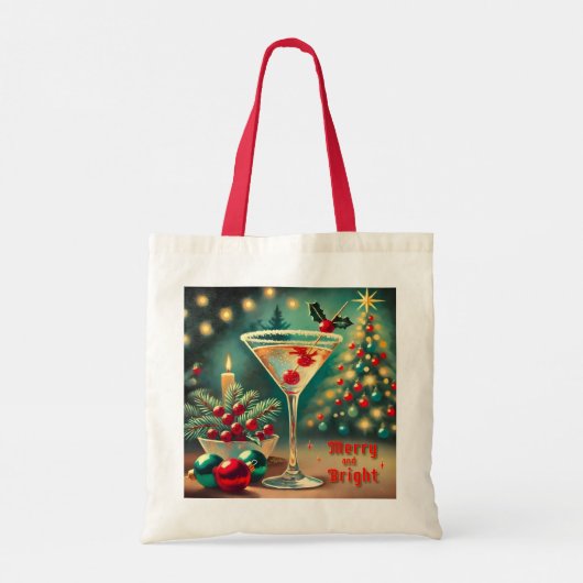 Retro 50s Merry Bright Christmas Cocktail Martini Tote Bag (Achterkant)