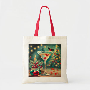 Retro 50s Merry Bright Christmas Cocktail Martini Tote Bag