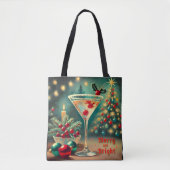 Retro 50s Merry Bright Christmas Cocktail Martini Tote Bag (Voorkant)