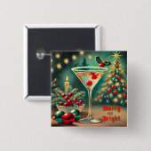 Retro 50s Merry Bright Christmas Cocktail Martini Vierkante Button 5,1 Cm (Voorkant /achterkant)