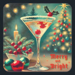Retro 50s Merry Bright Christmas Cocktail Martini Vierkante Sticker<br><div class="desc">Welkom in mijn fantasiewereld van de Mid Century! Design in deze winkel zijn geboren uit het opgroeien in een Mid Century-huis,  compleet met Martini-liefhebbende ouders. Doorbreek de cocktails. Feit en fantasie worden samengevoegd in Mid Century Modern,  Jazz,  Retro Futuristic,  Atomic en Space Age Design.</div>