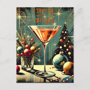 Retro 50s Merry & Bright Christmas Martini Briefkaart
