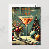 Retro 50s Merry & Bright Christmas Martini Briefkaart (Voorkant / Achterkant)