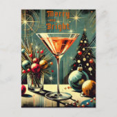 Retro 50s Merry & Bright Christmas Martini Briefkaart (Voorkant)