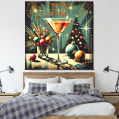 Retro 50s Merry & Bright Christmas Martini Canvas Afdruk (Insitu (Slaapkamer))