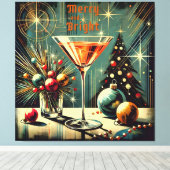 Retro 50s Merry & Bright Christmas Martini Canvas Afdruk (Insitu (Houten vloer))