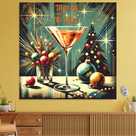 Retro 50s Merry & Bright Christmas Martini Canvas Afdruk