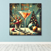 Retro 50s Merry & Bright Christmas Martini Canvas Afdruk (Insitu (Houten vloer))
