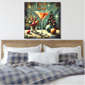 Retro 50s Merry & Bright Christmas Martini Canvas Afdruk (Insitu (Slaapkamer))