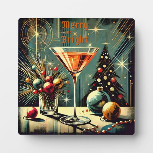 Retro 50s Merry & Bright Christmas Martini Fotoplaat (Voorkant)