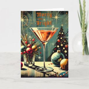 Retro 50s Merry & Bright Christmas Martini Kaart