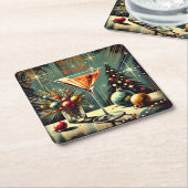 Retro 50s Merry & Bright Christmas Martini Kartonnen Onderzetters (Schuin)