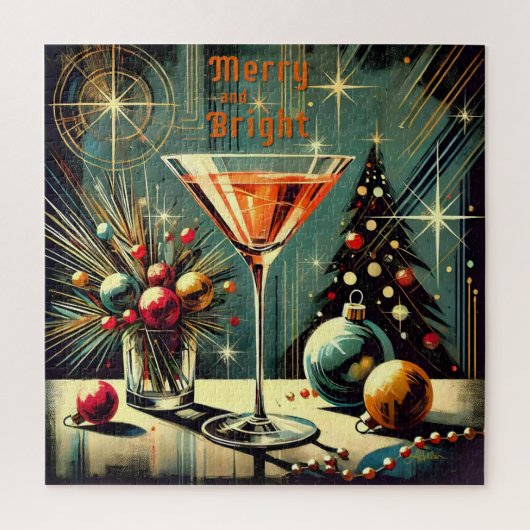 Retro 50s Merry & Bright Christmas Martini Legpuzzel (Verticaal)
