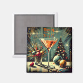 Retro 50s Merry & Bright Christmas Martini Magneet (Voorkant / Achterkant)