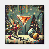 Retro 50s Merry & Bright Christmas Martini Magneet (Voorkant)