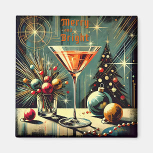 Retro 50s Merry & Bright Christmas Martini Magneet
