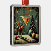 Retro 50s Merry & Bright Christmas Martini Metalen Ornament (Rechts)