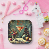Retro 50s Merry & Bright Christmas Martini Papieren Bordje (Feest)