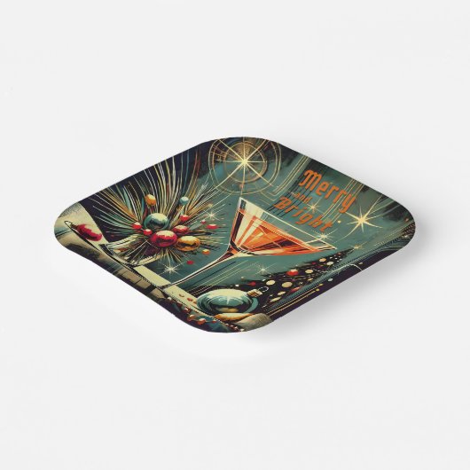 Retro 50s Merry & Bright Christmas Martini Papieren Bordje (Gebogen)