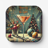 Retro 50s Merry & Bright Christmas Martini Papieren Bordje (Voorkant)