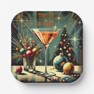 Retro 50s Merry & Bright Christmas Martini Papieren Bordje