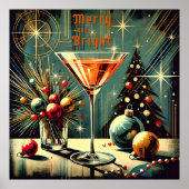 Retro 50s Merry & Bright Christmas Martini Poster (Voorkant)