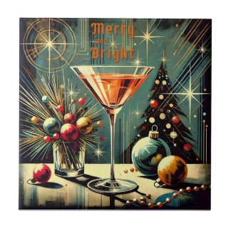 Retro 50s Merry & Bright Christmas Martini Tegeltje