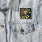 Retro 50s Merry & Bright Christmas Martini Vierkante Button 5,1 Cm (In situ)